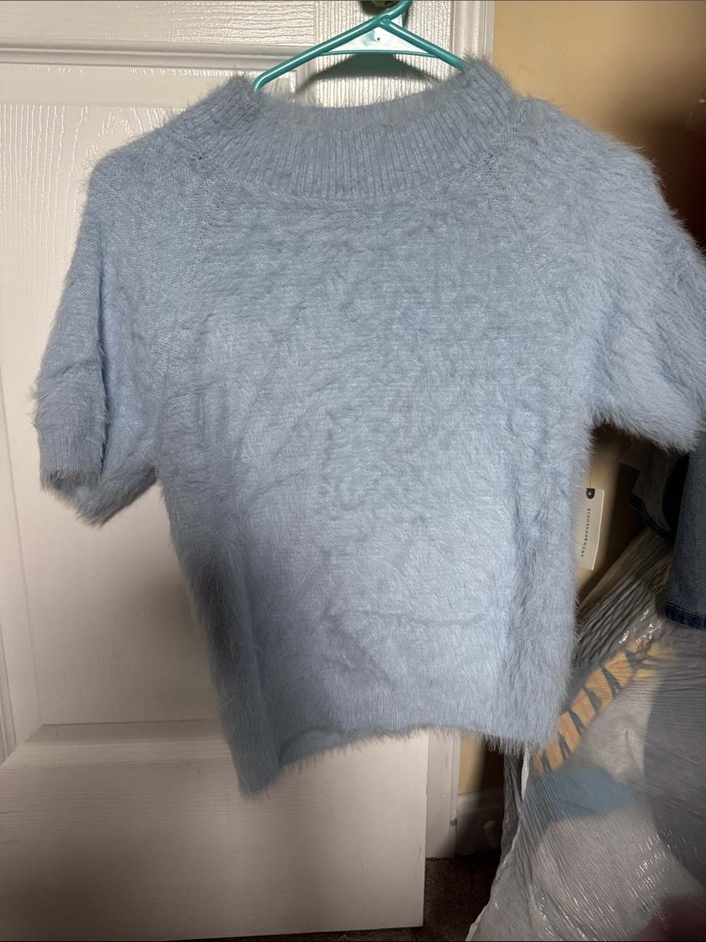 Pilcro Light Blue Fuzzy Short-Sleeve Sweater